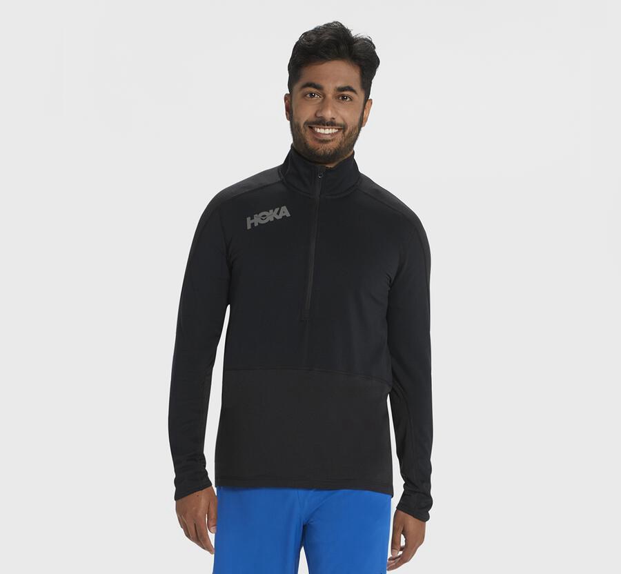 Hoka Australia One One 1/2 Zip Midlayer - Mens Tops Black - KDWFJ-7218